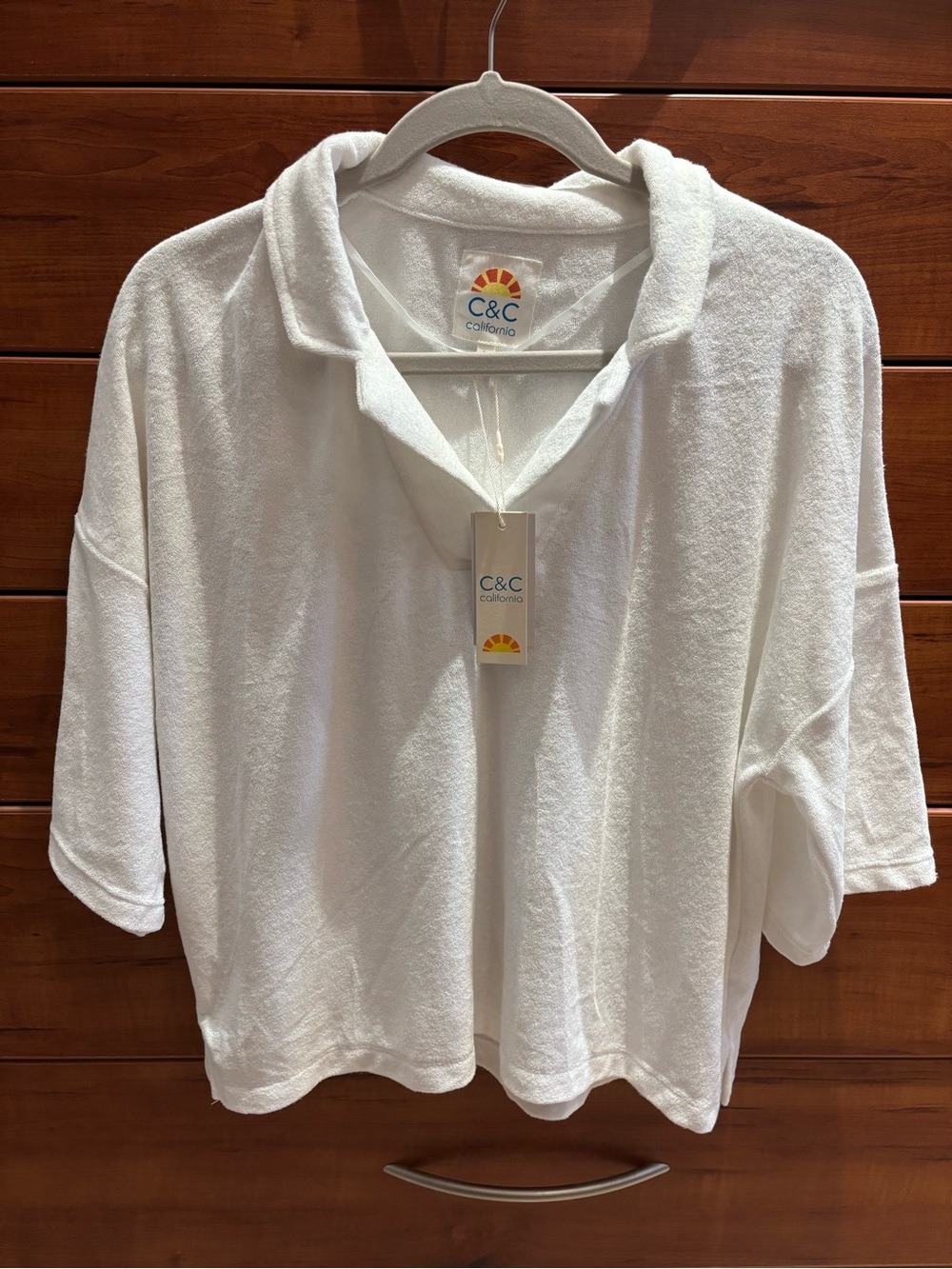 C&C California White Terry Polo Shirt, NWT
